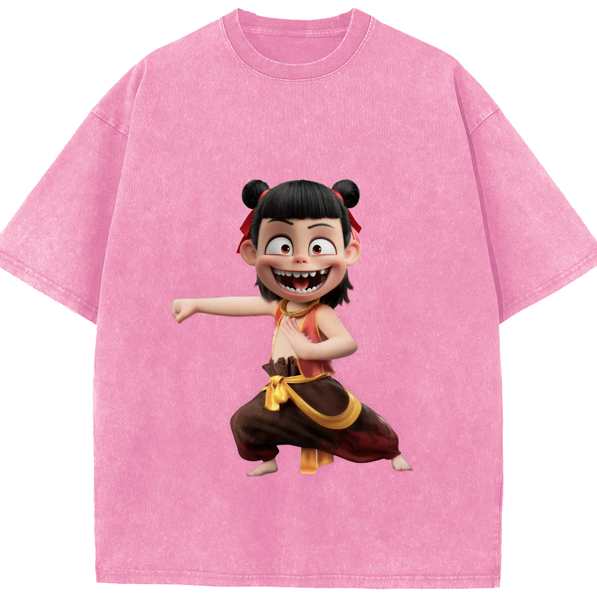 （画像用） Ne Zha 2 ナタ 魔童の大暴れ 綿100% ヴィンテージ風 半袖Tシャツ（フロントプリント）